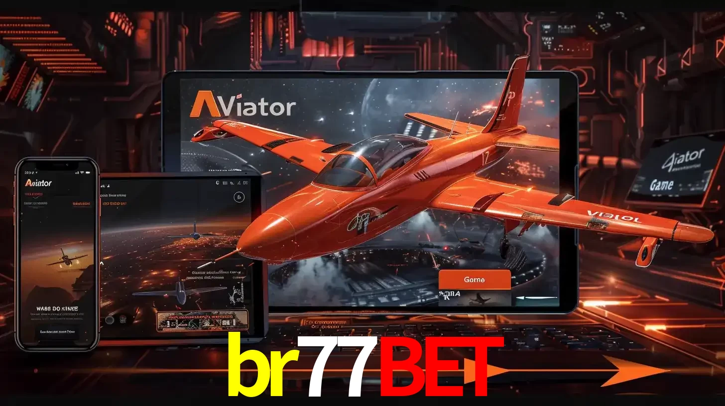 Apresentação tecnológica do jogo Aviator com um avião saindo da tela de um tablet, demonstrando a experiência imersiva em múltiplos dispositivos no br77bet.