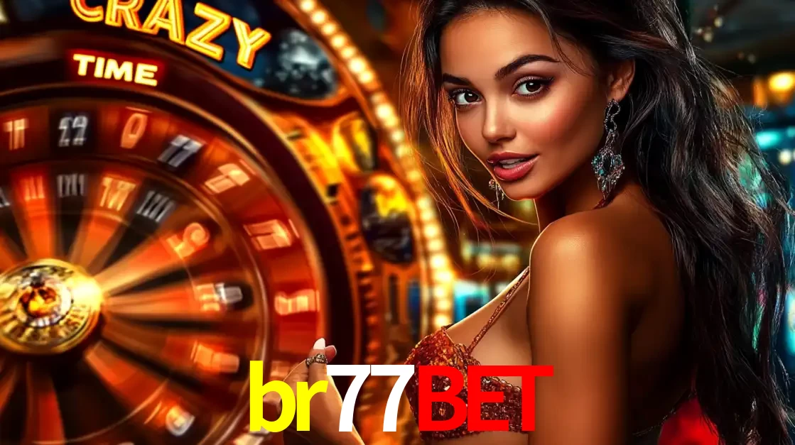 Mulher ao lado da roda de prêmios do jogo de cassino ao vivo Crazy Time, um dos shows de jogos mais emocionantes oferecidos pela plataforma de apostas br77bet.