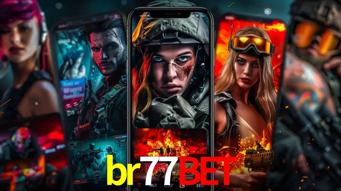 Montagem de telas de celular mostrando diversos personagens, masculinos e femininos, de um jogo de tiro, ilustrando a diversidade de equipes de e-sports para apostar no br77bet.