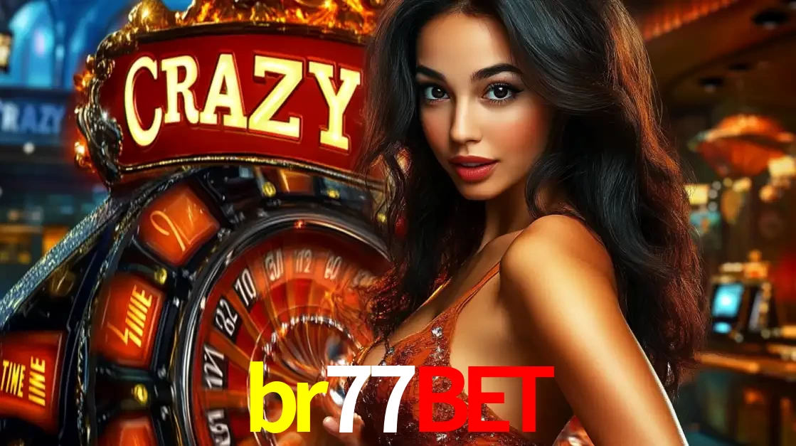 Mulher glamourosa olhando para a câmera com a roda vermelha do Crazy Time ao fundo em um ambiente de cassino, destacando a emoção dos jogos ao vivo no br77bet.