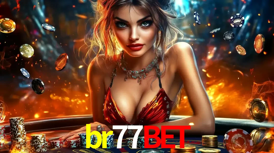 Mulher em uma mesa de cassino com pilhas de fichas e um fundo de fogo, pronta para uma rodada de altas apostas nos jogos de mesa emocionantes do cassino br77bet.